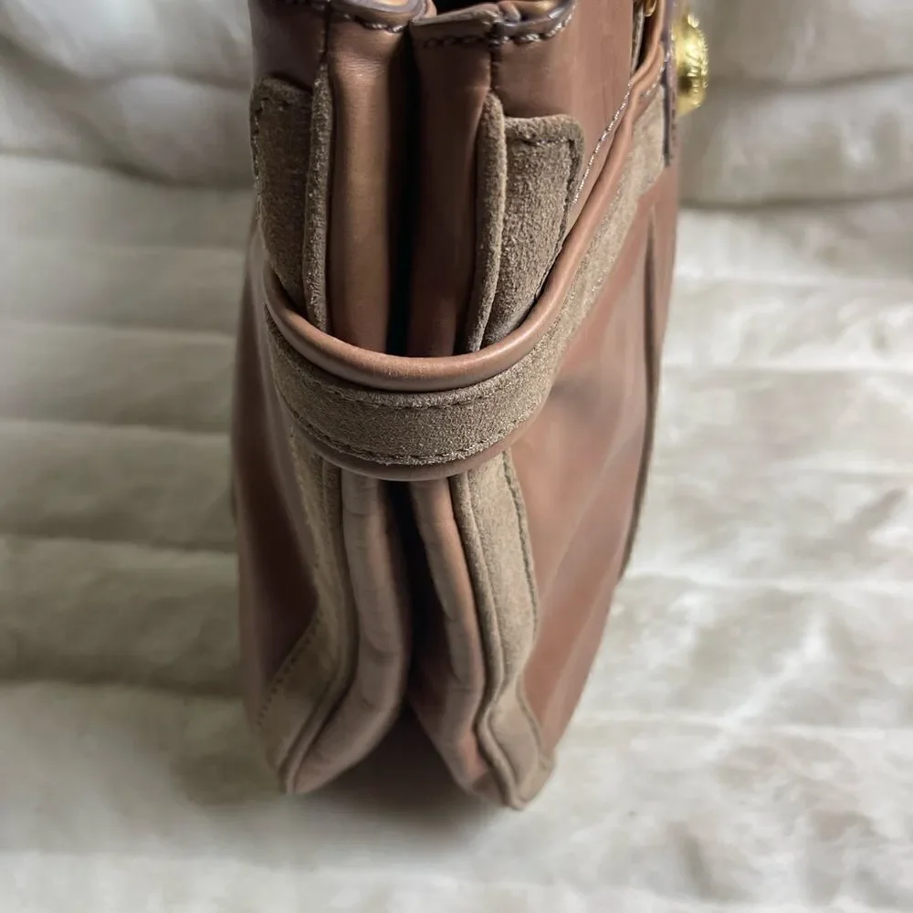 Juicy Couture leather Rose brown Satchel light brown suede trim gold tone accent